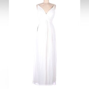 Azazie Maren Allure White Chiffon Lace Back Maxi Dress A6 NWT Bridal